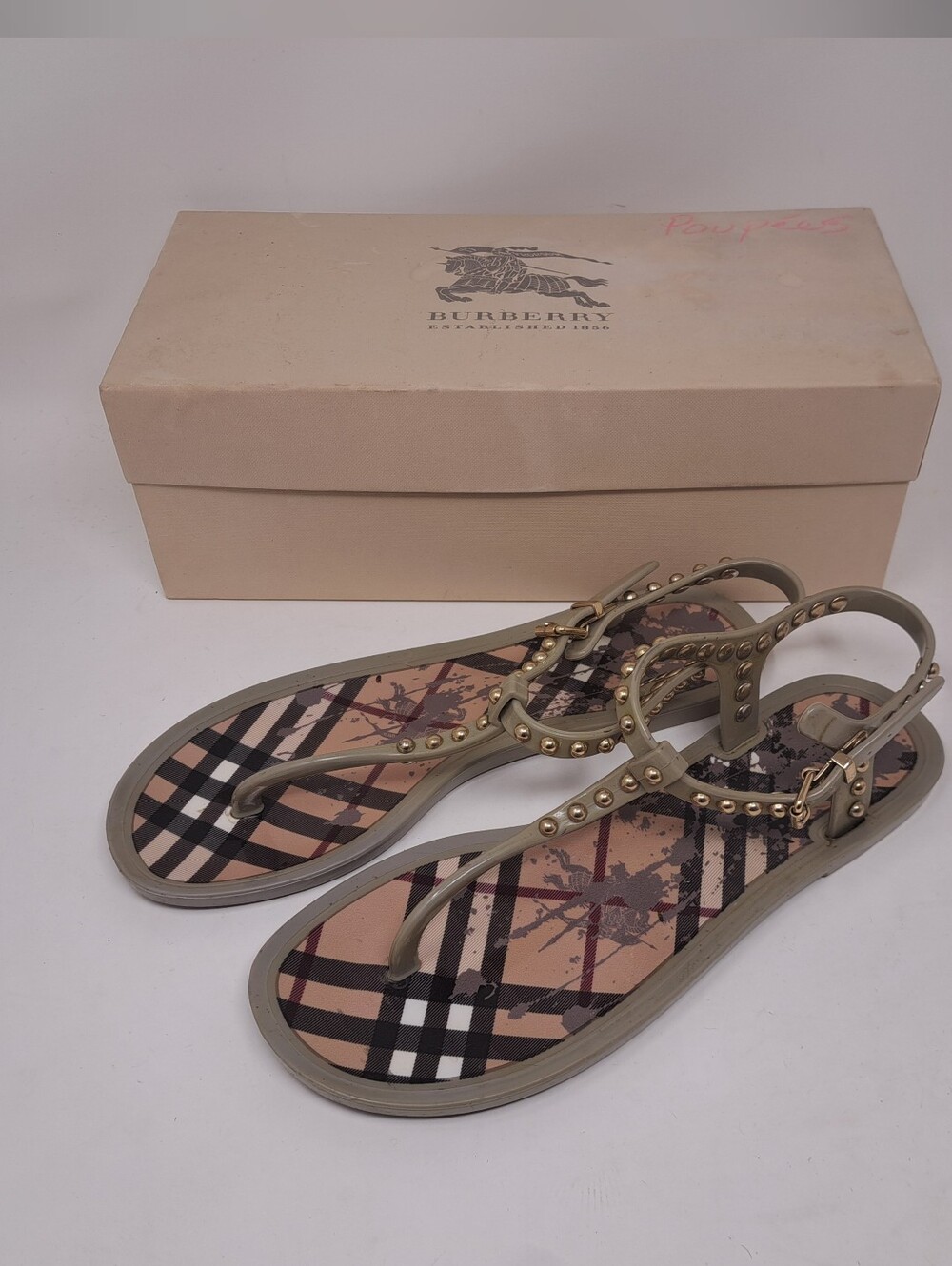 Burberry Women's Rocket Splash Jelly Thong Sandals Check 8 US 38 EU